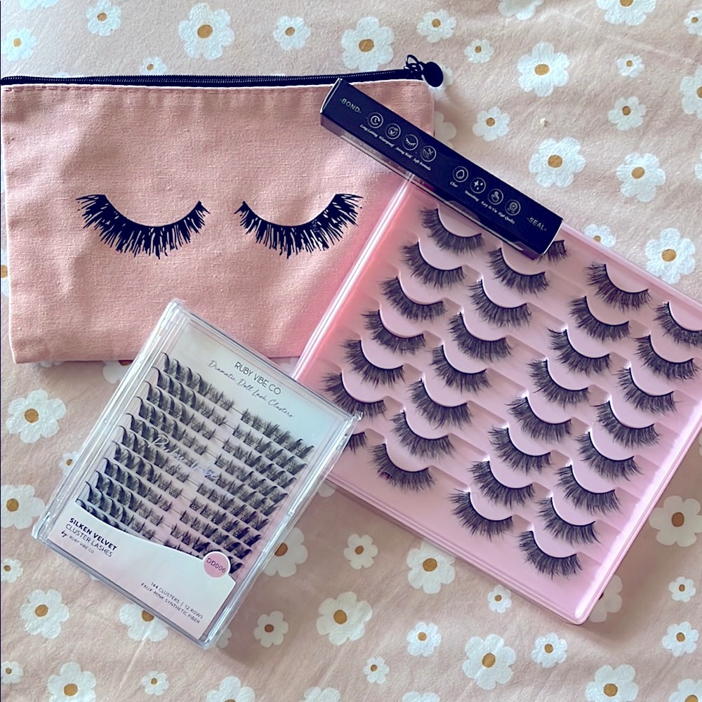 NWT Mink Velvet Lashes Bundle w/ Cluster eyelash, Bond Glue Pouch — please READ